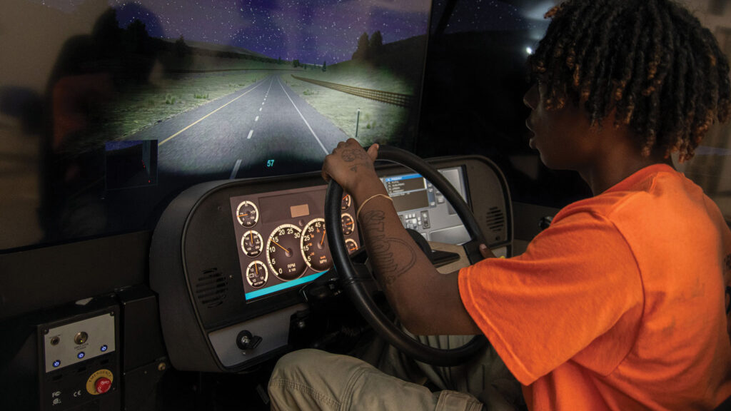 Student in the driver simulator at Job Point